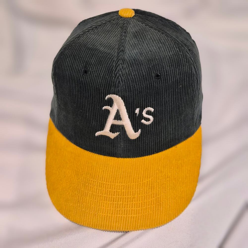 VTG Oakland As Corduroy Hat Annco Snapback Cap Green Gold OSFA Streetwear